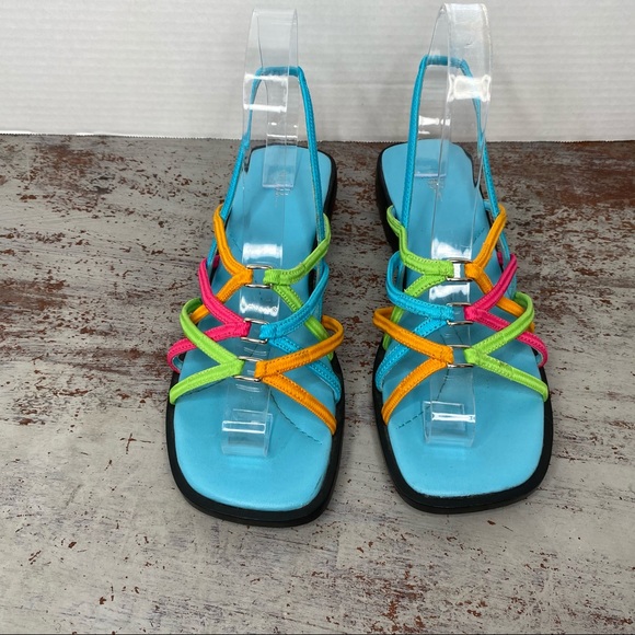 Vintage 90s 1990s Y2K 2000s neon elastic top platform sandals 7.5 retro - Picture 5 of 11